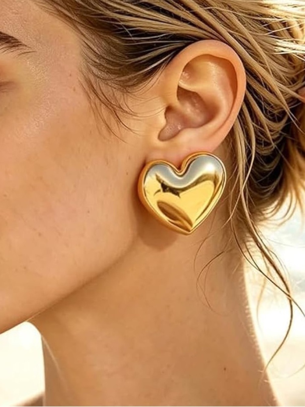 Zara Shiny Gold Heart Stud Earrings